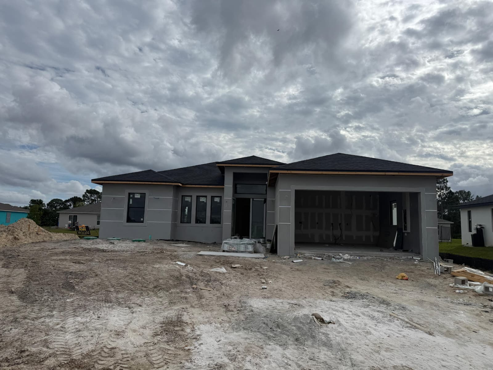 Residential home exterior in remodeling completion phase